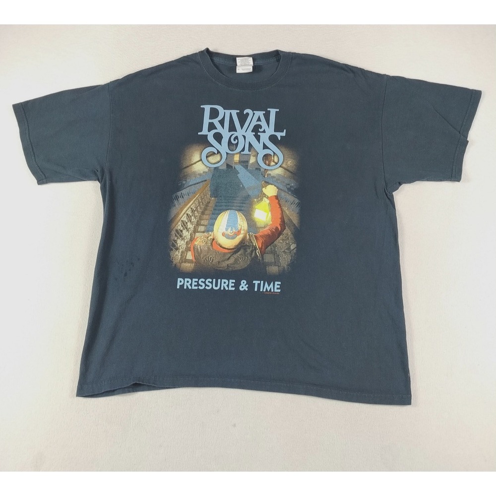 Rival Sons Shirt Mens XL Blue Pressure & Time Graphic Band Tee‎ Gildan Rock
